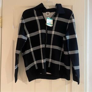 Women’s Anne Klein Black/Ivory Sweater Zip Up Size Large NWT
